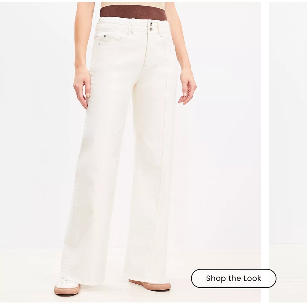 LOFT Petite Seamed Wide Leg Jeans in Ivory